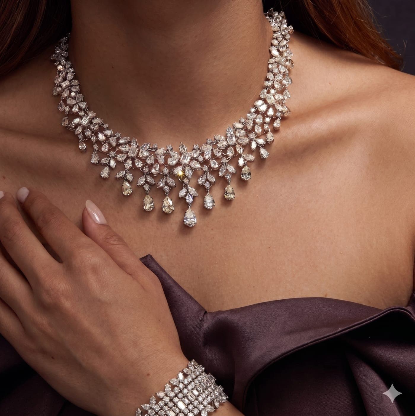 Statement lab grown diamond bridal necklace and bracelet